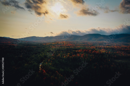 Scenic View of Mountains In North Conway, New Hampshire With Fall Foliage