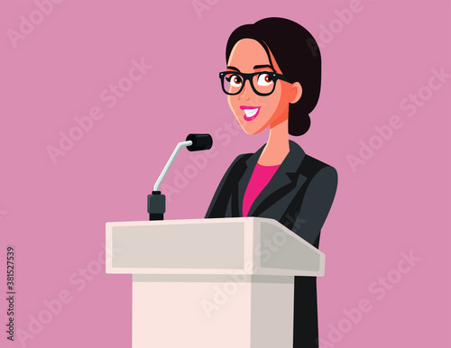 Young Female Politician Talking at Press Conference photo