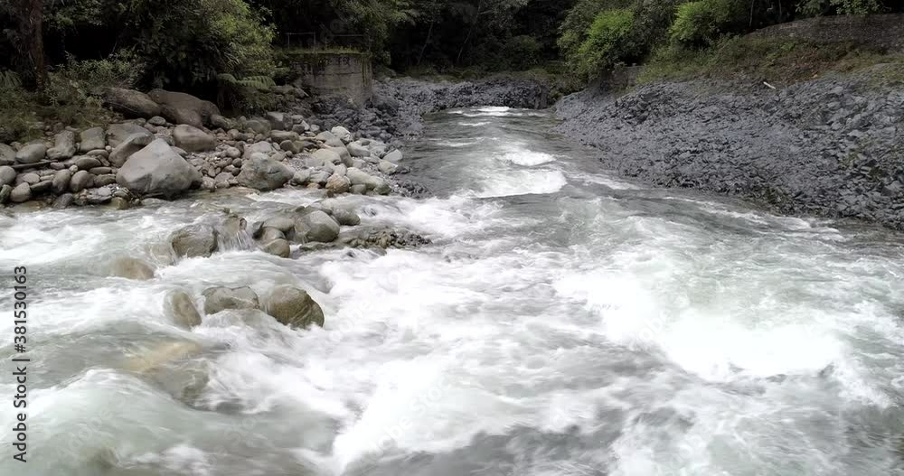 Banos, Ecuador-20180925-Drone Follows White Water of River at Low Altitude Banos, Ecuador-20180925-Drone Follows White Water of River at Low Altitude