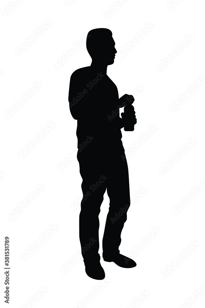 Man drink water silhouette vector