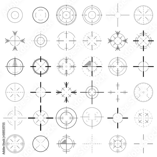Set of crosshairs icon. Collection of targets and destination icons. Creative vector illustration of Target aim and aiming to bullseye signs.