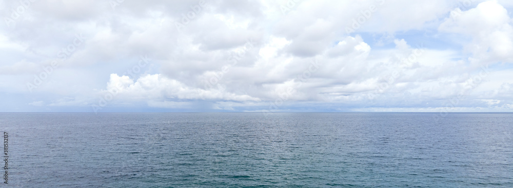 Panorama view Sea Waves blue sky on background.