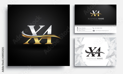 initial letter XA logotype company name colored gold and silver swoosh design. Vector sets for business identity on white background. photo