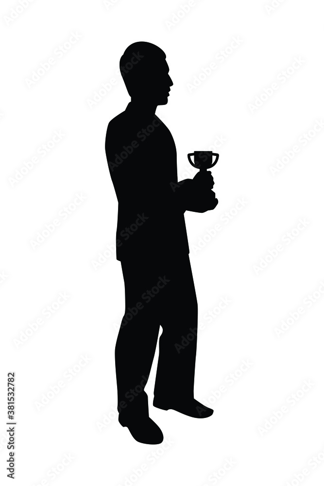 Business man with trophy silhouette vector