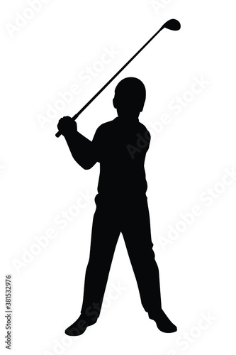 Golf player silhouette vector, person isolated in black and white.