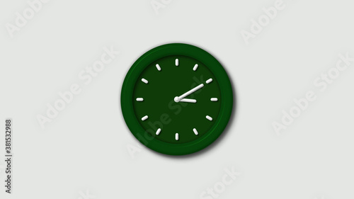 New green dark 3d wall clock isolated on white background