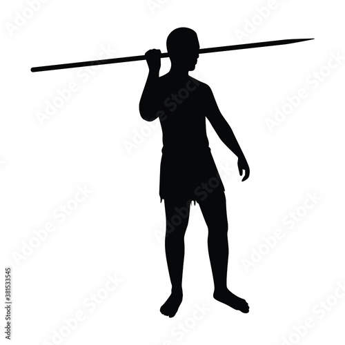 Forest man with spear silhouette vector