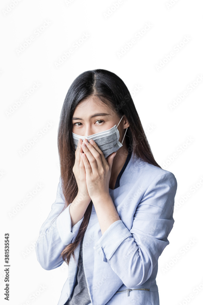Women who have a cough and are sick with a flu infection, covid-19, coronavirus, therefore have to use masks to cover the mouth and nose. Women who have a cough and are sick with a flu infection, covid-19, coronavirus, therefore have to use masks to cover the mouth and nose.