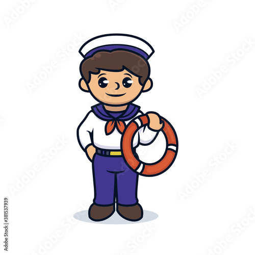 Cute boy with ship sailor costume mascot design