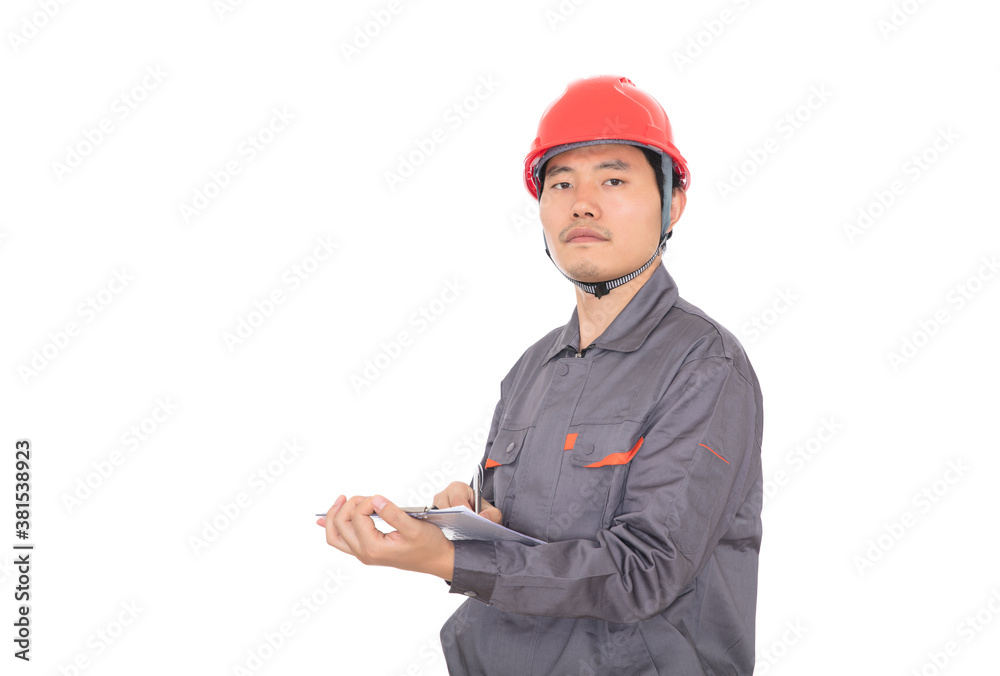 Construction engineer at work holding documents in hand and looking at the camera Construction engineer at work holding documents in hand and looking at the camera
