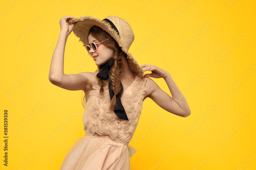 romantic girl in straw hat sunglasses model dress emotions romantic girl in straw hat sunglasses model dress emotions
