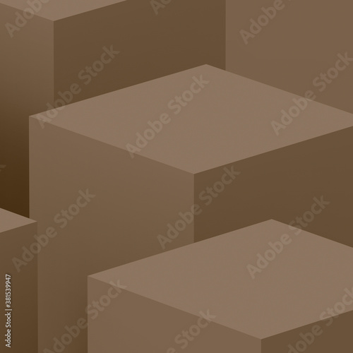 3d brown cube and box podium minimal scene studio background. Abstract 3d geometric shape object illustration render. Natural color tones.