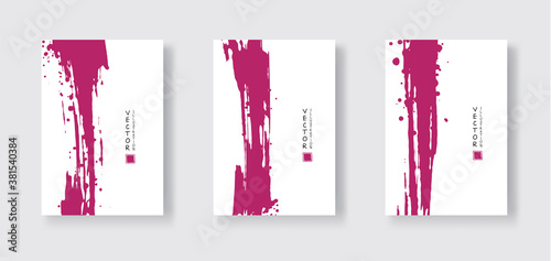 fuchsia ink brush stroke on white background. Japanese style.