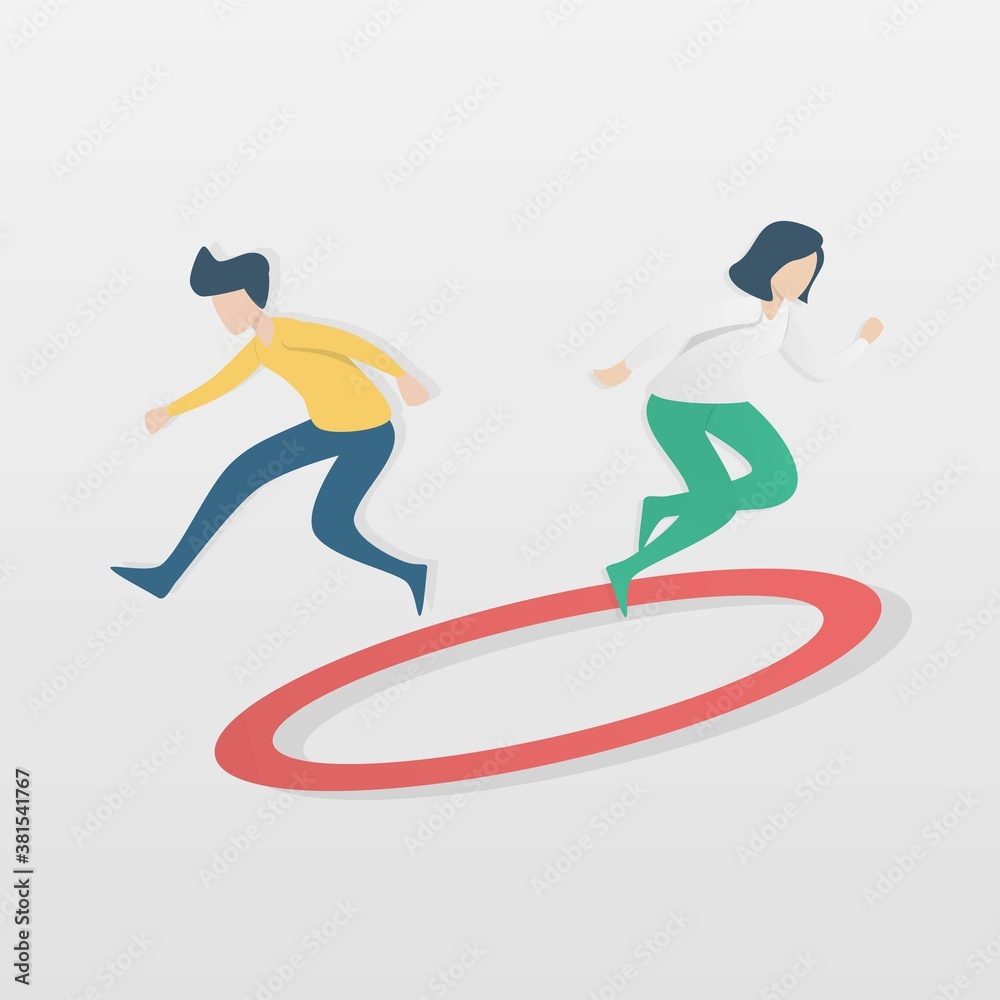 Obraz premium comfort zone concept,Man and woman try to jump through their comfort zones,Vector illustration.