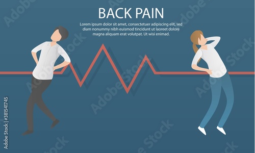 man and woman with back pain symptoms,Backache after working in the office,Health care and pain concept.