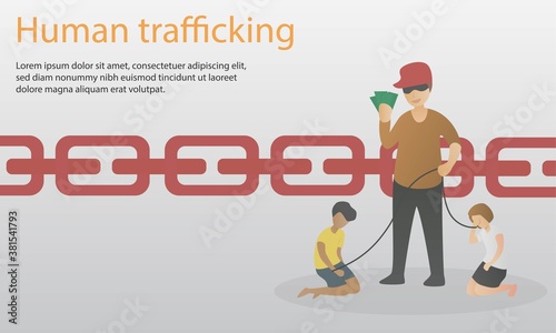 human trafficking concept,The thief kidnapped a child for ransom in exchange for their release,Children, women tied with ropes are victims,Violence,Slavery, Labor,Vector illustration.