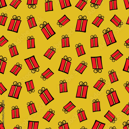 Present seamless pattern. Drawing by hand. Vector illustration.