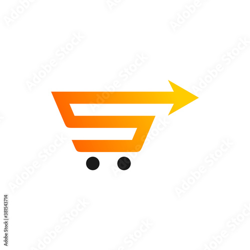 letter S and arrow with grocery trolley logo design