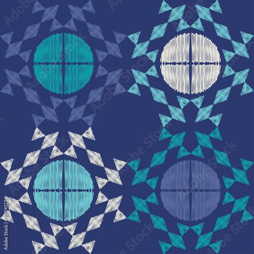 Aztec elements. Seamless pattern. Design with manual hatching. Textile. Ethnic boho ornament. Vector illustration for web design or print.