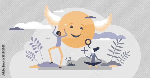Positive thinking attitude with mind optimism lifestyle tiny persons concept