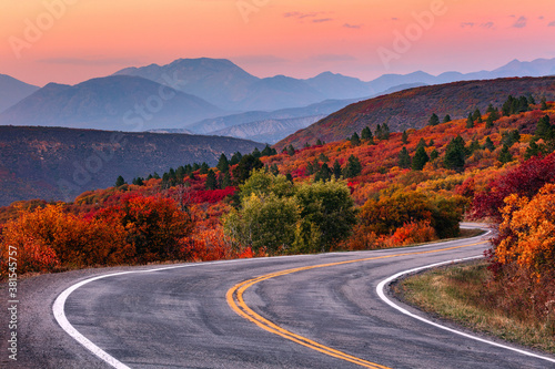 Winding mountain road and autumn landscape