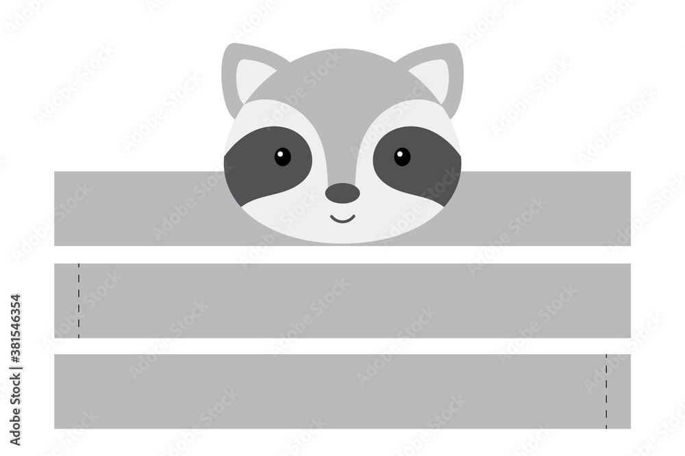 Printable raccoon paper hat. Party crown die cut template for birthday, christmas, baby shower. Fun accessory for entertainment. Paper crown mock up isolated on white background. Print, cut and glue. Printable raccoon paper hat. Party crown die cut template for birthday, christmas, baby shower. Fun accessory for entertainment. Paper crown mock up isolated on white background. Print, cut and glue.