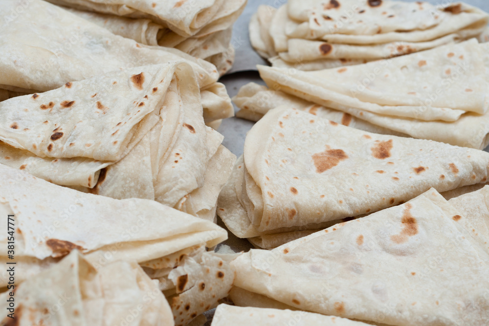 Many Indian flat bread Rumali roti, Lamboo roti made of whole wheat