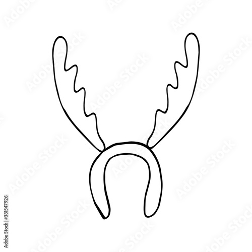 headband with deer antlers hand drawn doodle. single element for design icon, sketch, Scandinavian, minimalism, monochrome, sticker, card, poster. minimalism, christmas, holiday, party, accessory