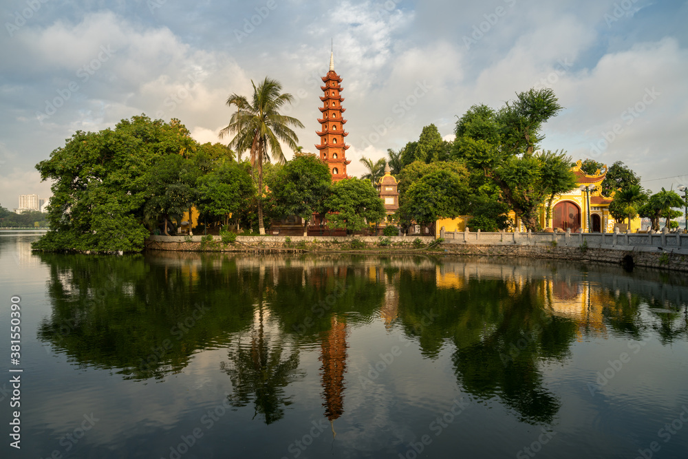 Tran Quoc pagoda in the morning, the oldest temple in Hanoi, Vietnam. Hanoi cityscape.