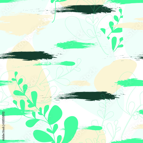 Seamless pattern with branches and abstract elements