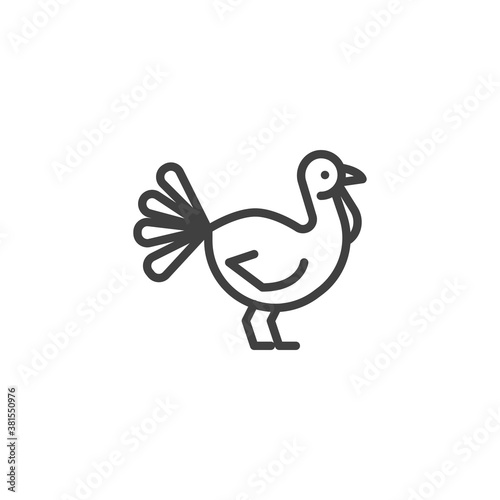 Turkey animal line icon. linear style sign for mobile concept and web design. Thanksgiving turkey outline vector icon. Symbol, logo illustration. Vector graphics