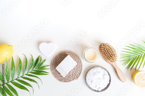 Eco friendly cosmetics. Body care. Home recipe from nature. White background.
