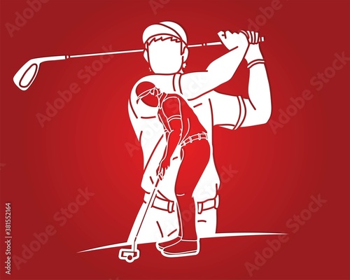 Man swinging golf Golf players action cartoon graphic vector