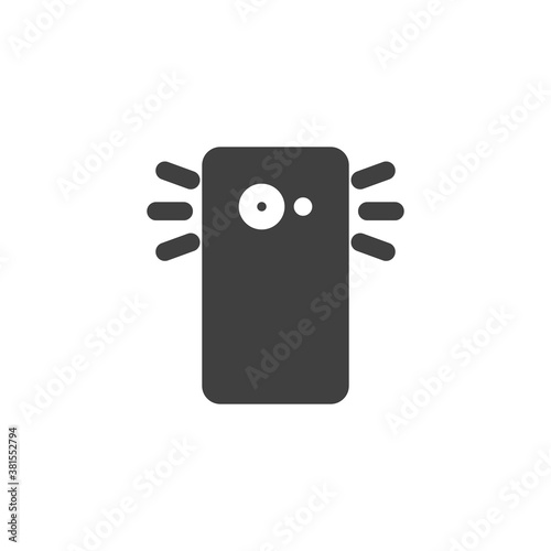 Smartphone camera flash vector icon. filled flat sign for mobile concept and web design. Phone flash glyph icon. Symbol, logo illustration. Vector graphics