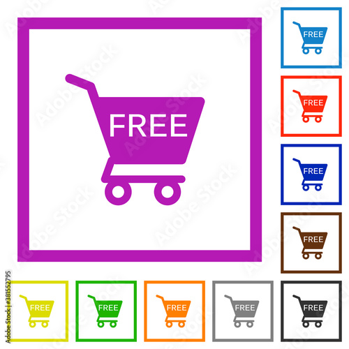 Free shopping cart flat framed icons