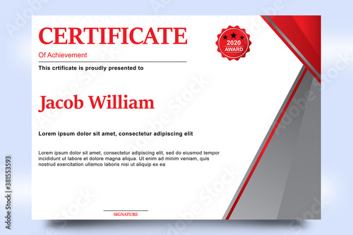 Flat certificate template with badges