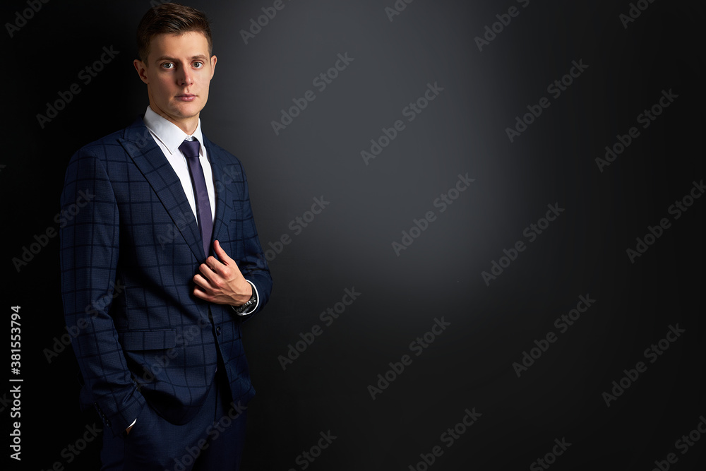 attractive caucasian man in formal stylish suit posing at camera isolated on black background, confident business person attractive caucasian man in formal stylish suit posing at camera isolated on black background, confident business person