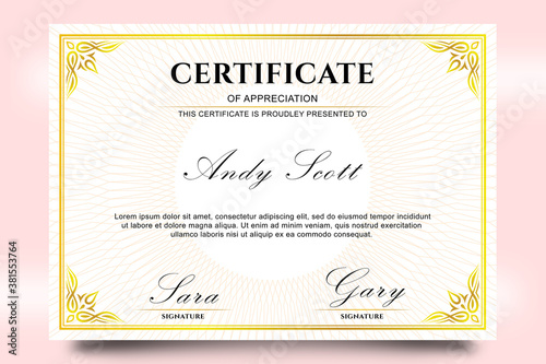 Certificate template with elegant golden border