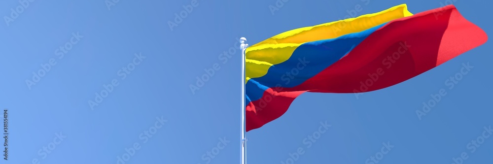 Naklejka premium 3D rendering of the national flag of Colombia waving in the wind