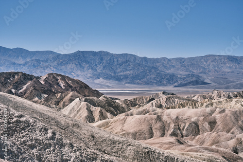 A landscape view of the sediments at Zabriskie Point in the Death Valley