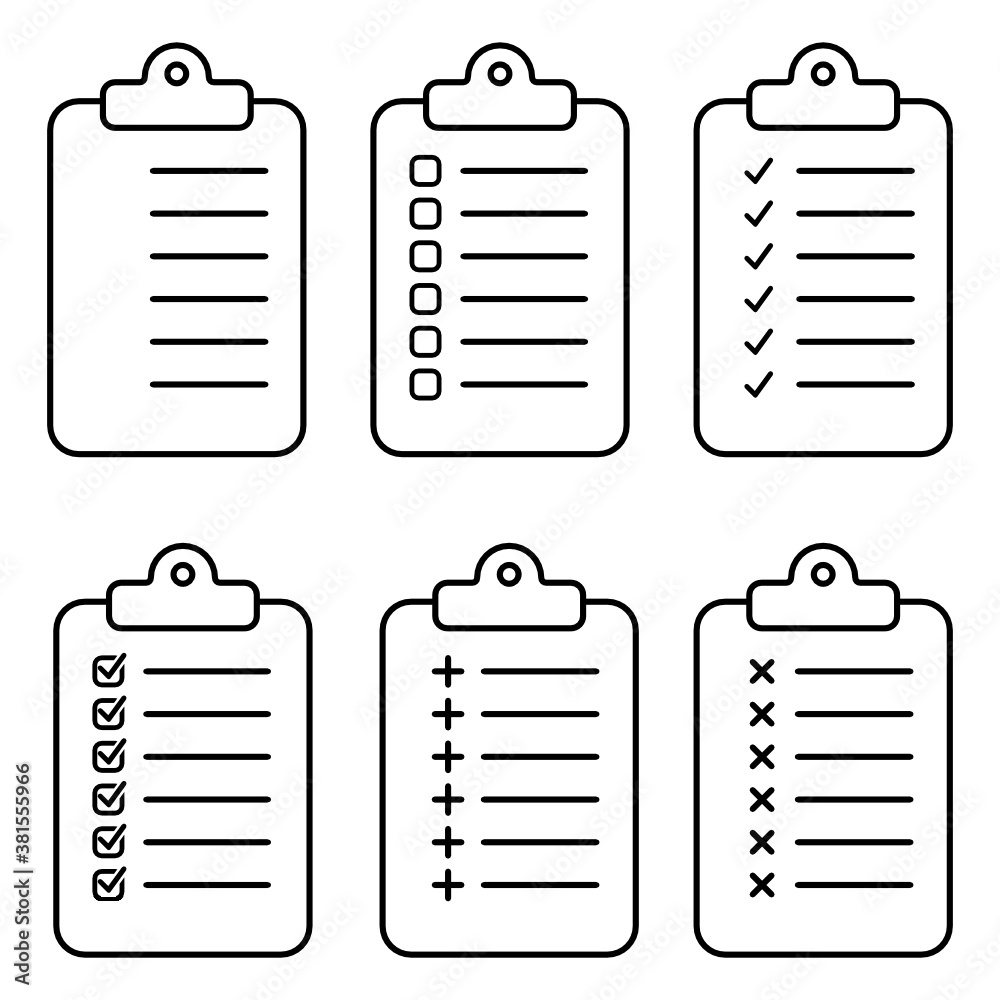 Set of clipboard with checklist icon Set of clipboard with checklist icon