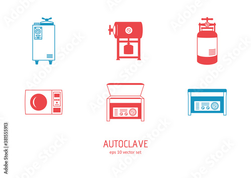 Autoclave - vector icons set on white background.