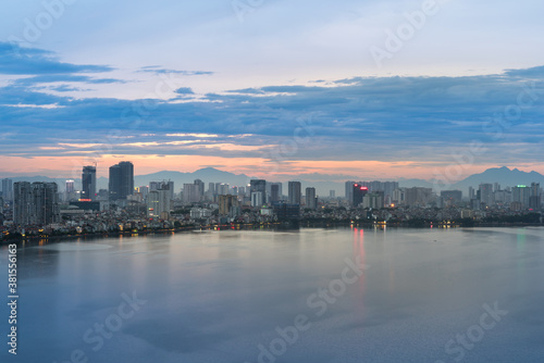 Wallpaper Mural Aerial view of Hanoi skyline at West Lake or Ho Tay. Hanoi cityscape at twilight Torontodigital.ca
