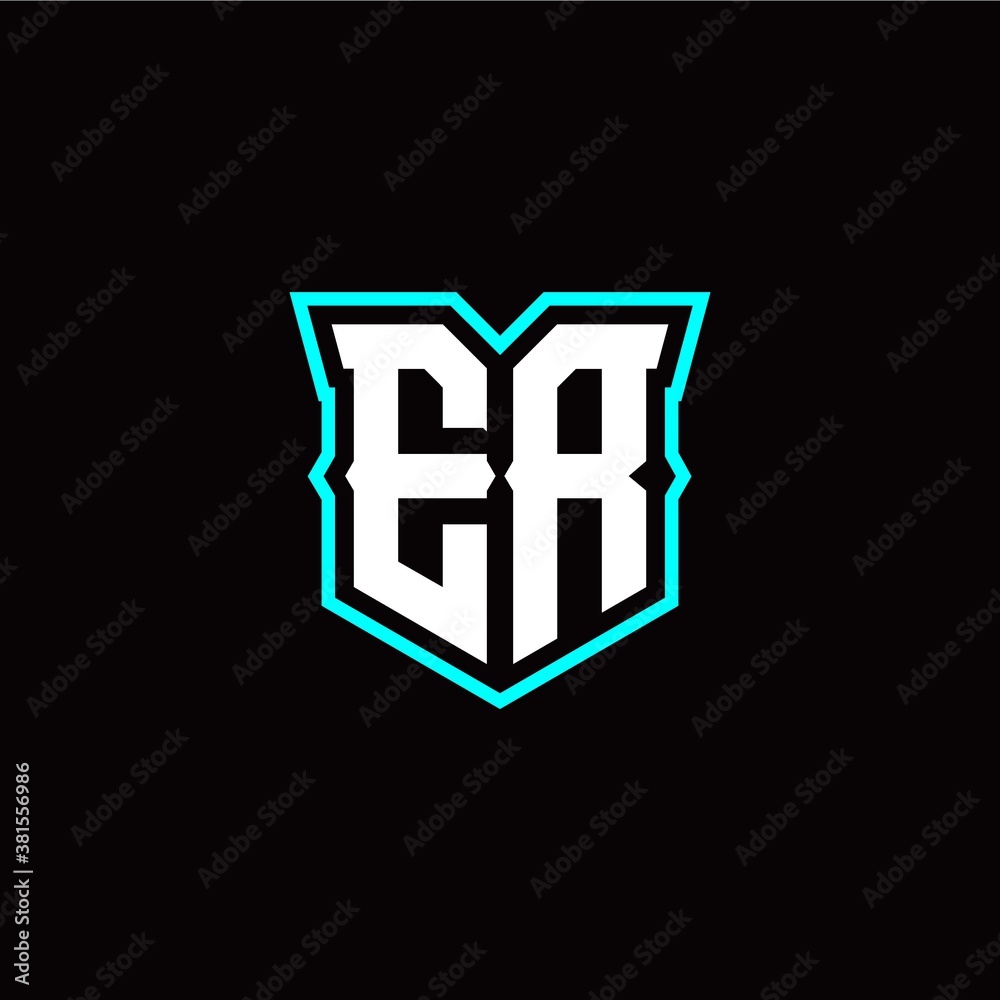 E R initial letter design with modern shield style E R initial letter design with modern shield style