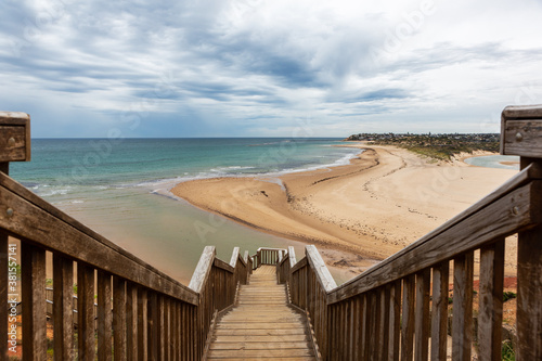 The iconic Southport staircase and boardwalk on an overcast day located in Port Noarlunga South Australia on September 29 2020