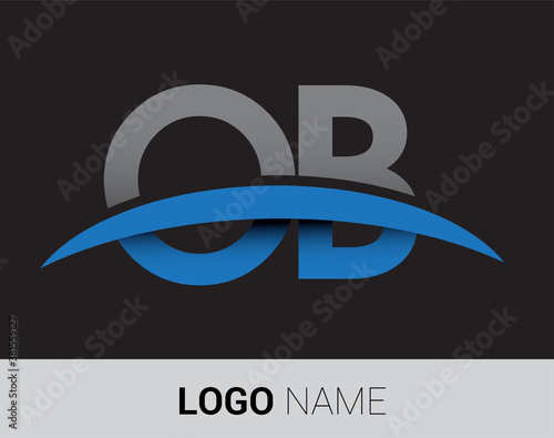 OB initial logo company name colored grey and blue swoosh design.