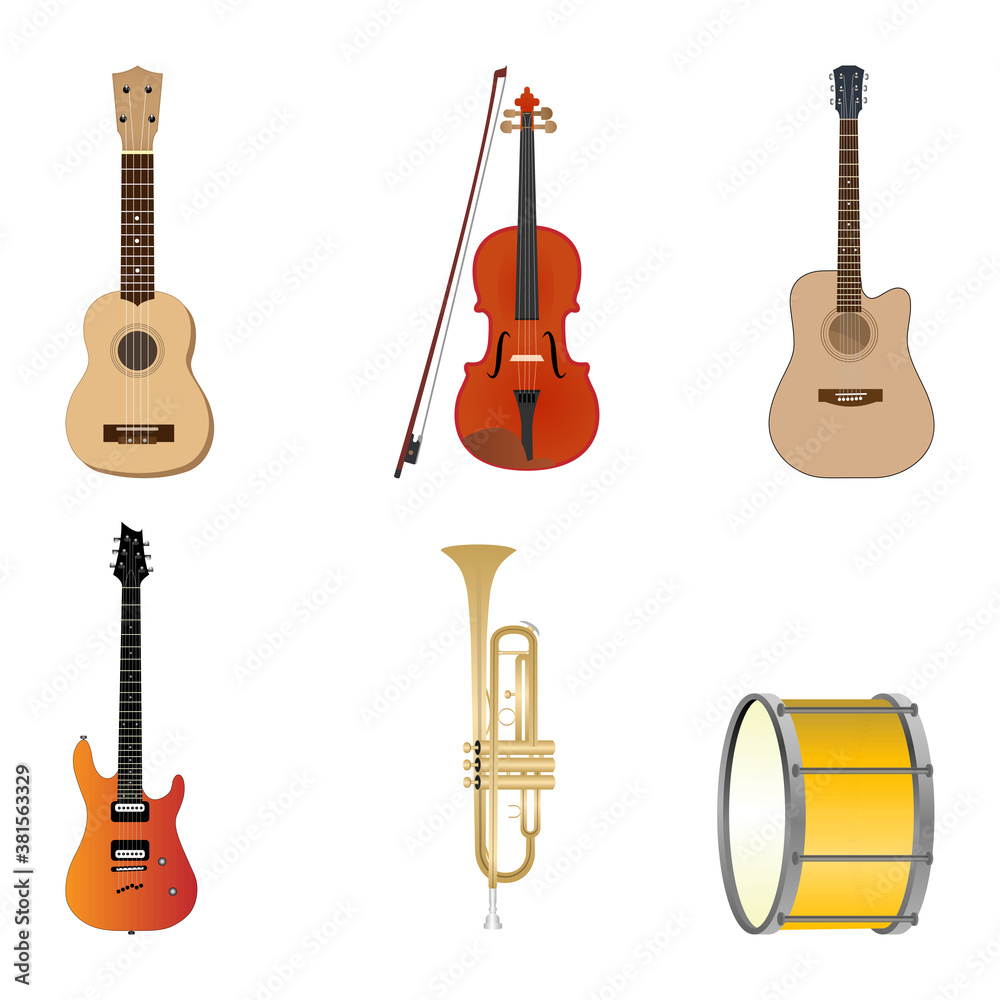 Fototapeta premium Musical instrument set vector illustration.