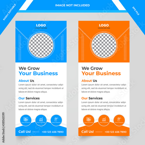 Modern Corporate Dl Flyer and Rack Card Design with Blue and Orange Color.