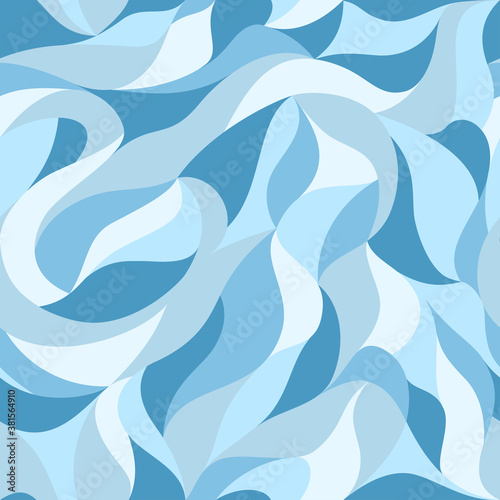 Curly waves tracery, colored curved lines, stylized abstract petals pattern. Vector seamless background. Texture wallpapers for printing on paper or fabric