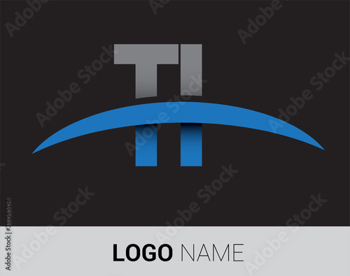 TI initial logo company name colored grey and blue swoosh design.